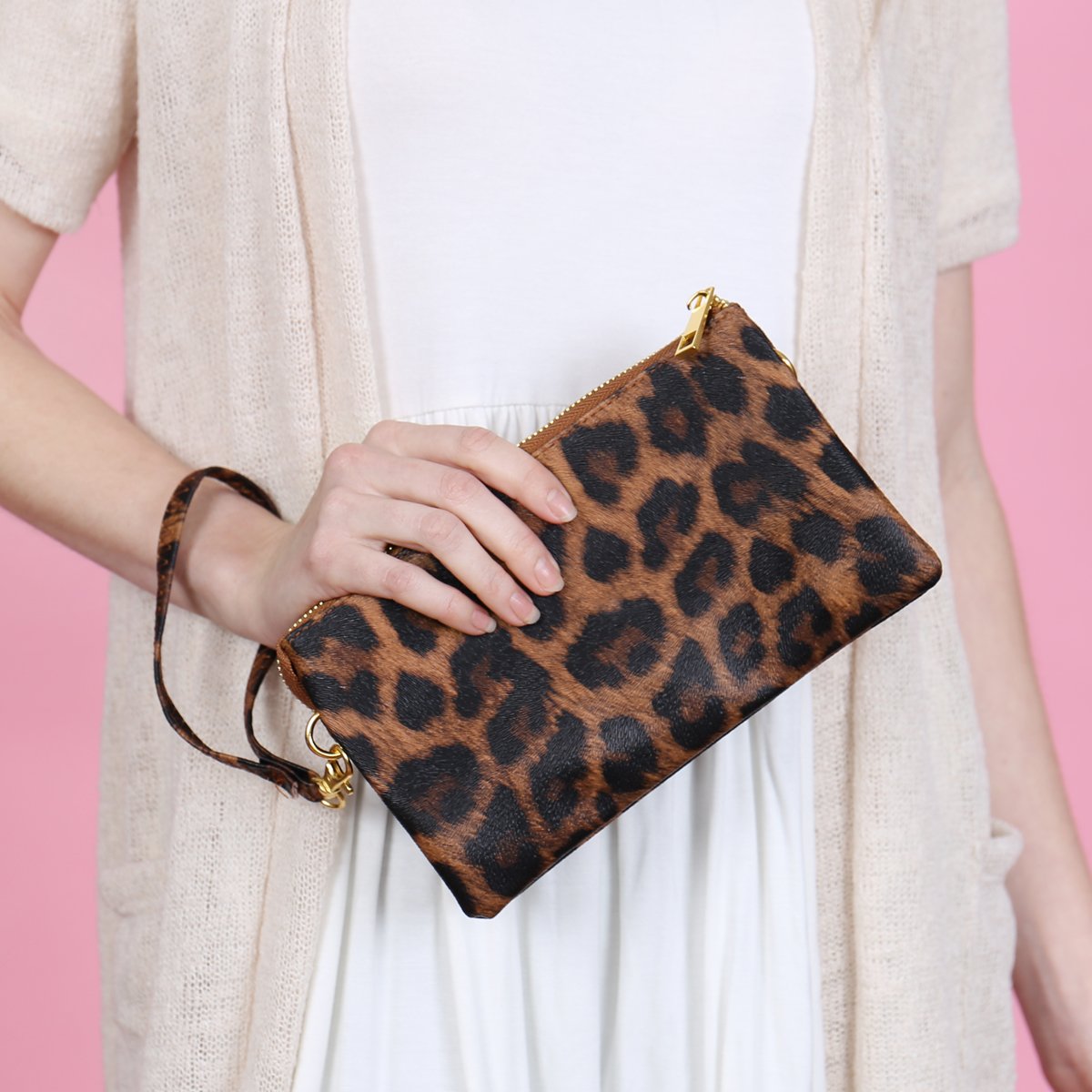 Riah Fashion - Faux Crossbody Wristlet Bag - 5 LEOPARD COLORS -