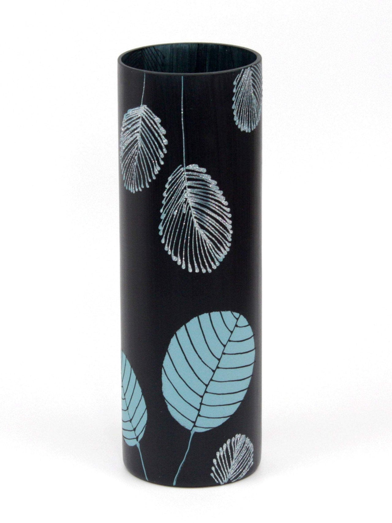 Painted Art Glass Cylinder Vase | Interior Design Home Decor | Table Vase 12 In -