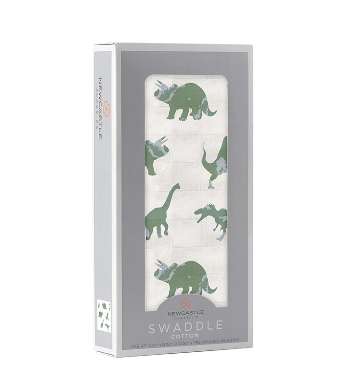 Newcastle - Granite Green Dinosaurs Cotton Swaddle -