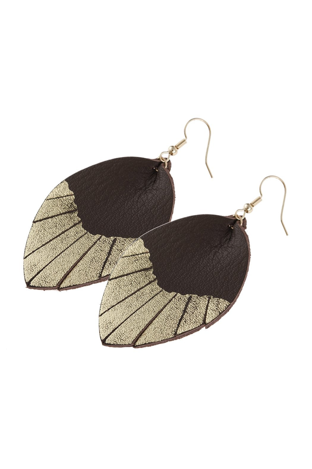 Leaf Tassel Gold Leather Teardrop Hook Earring - 7 COLORS -