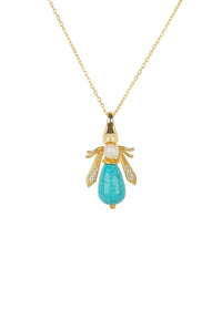 Thumbnail for LATELITA - Turquoise & Pearl Gemstone Bee Pendant Necklace Gold -