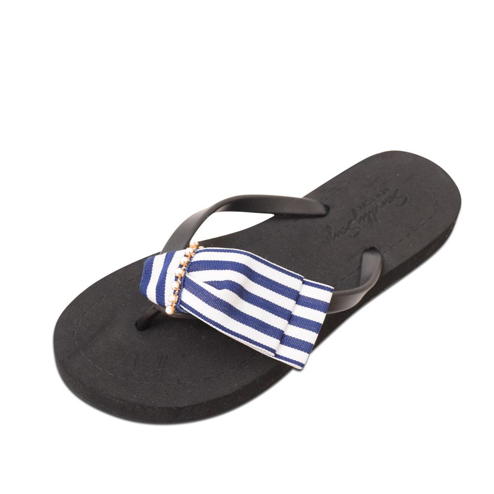 SAND BY SAYA N.Y. - Marine Park Stripe Bow  - Embellished Flat Flip Flops Sandal - 5 COLORS -