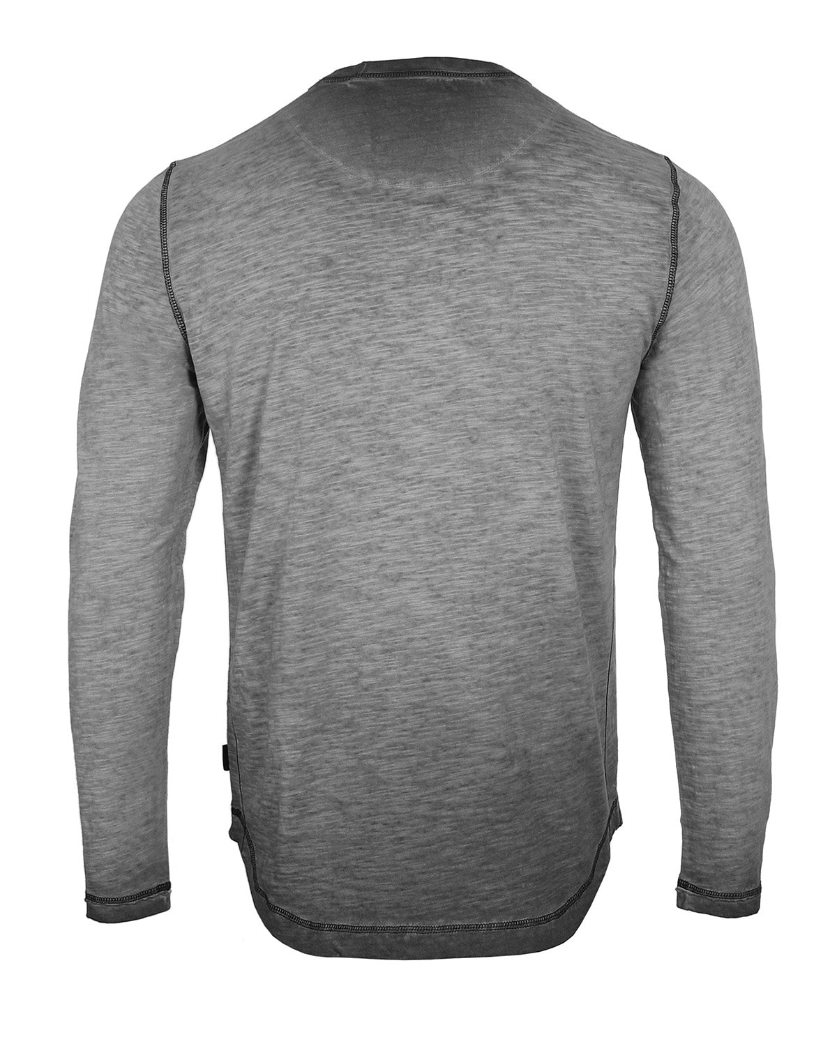 Men's Long Sleeve Crew Neck Vintage Wash T-Shirt With Curved Bottom Hem - 4 COLORS -