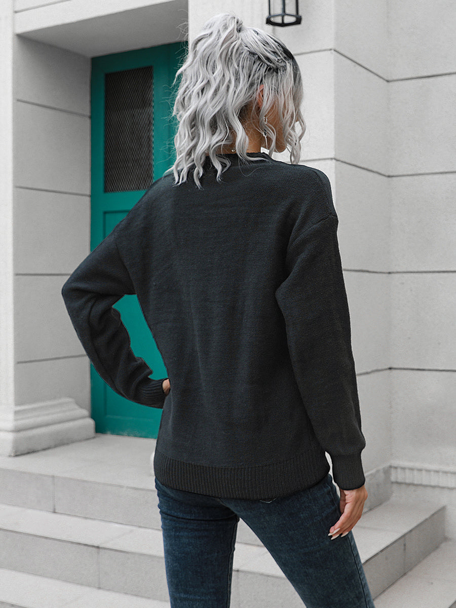 Dropped Shoulder Button Detail Sweater - T - 2 COLORS -