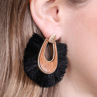 Thumbnail for Wood With Thread Tassel Post Earrings - 11 COLORS -