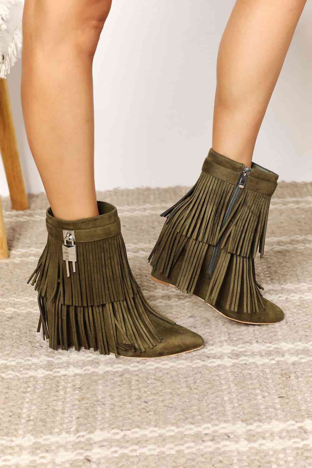 Faux Suede Legend Women's Tassel Wedge Heel Ankle Booties - T - 1 COLOR -