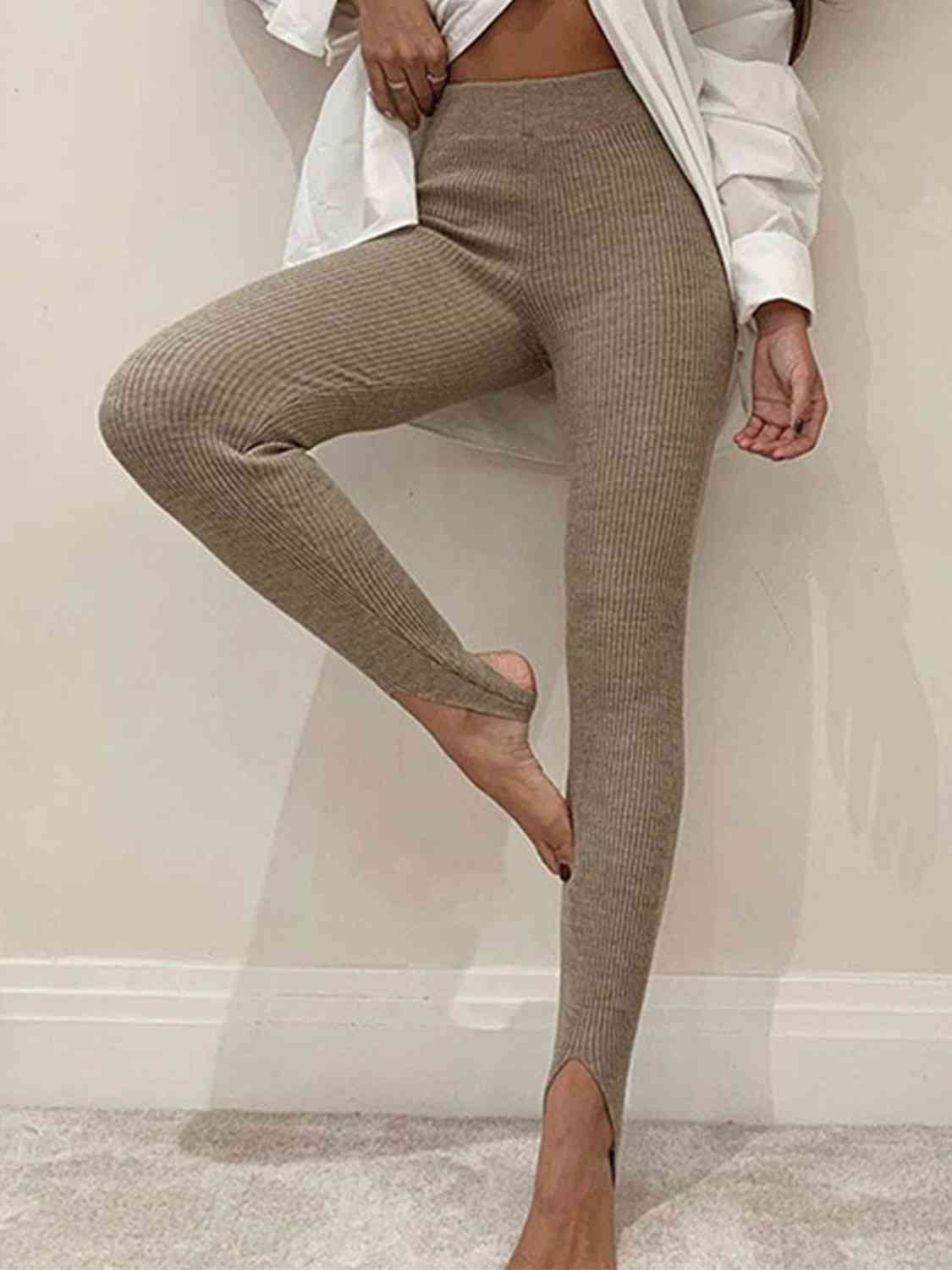 Ribbed Mid Waist Stirrup foot Leggings - T - 6 COLORS -