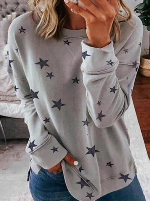 Star Round Neck Dropped Shoulder Sweatshirt - T - 5 COLORS -