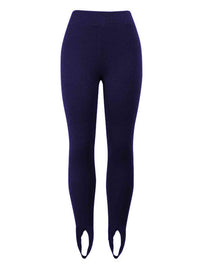 Thumbnail for Ribbed Mid Waist Stirrup foot Leggings - T - 6 COLORS -