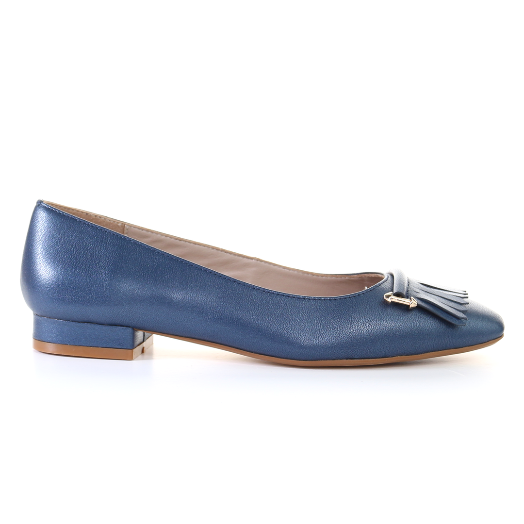 Tassel Leather Square Toe Ballerina (Blue)