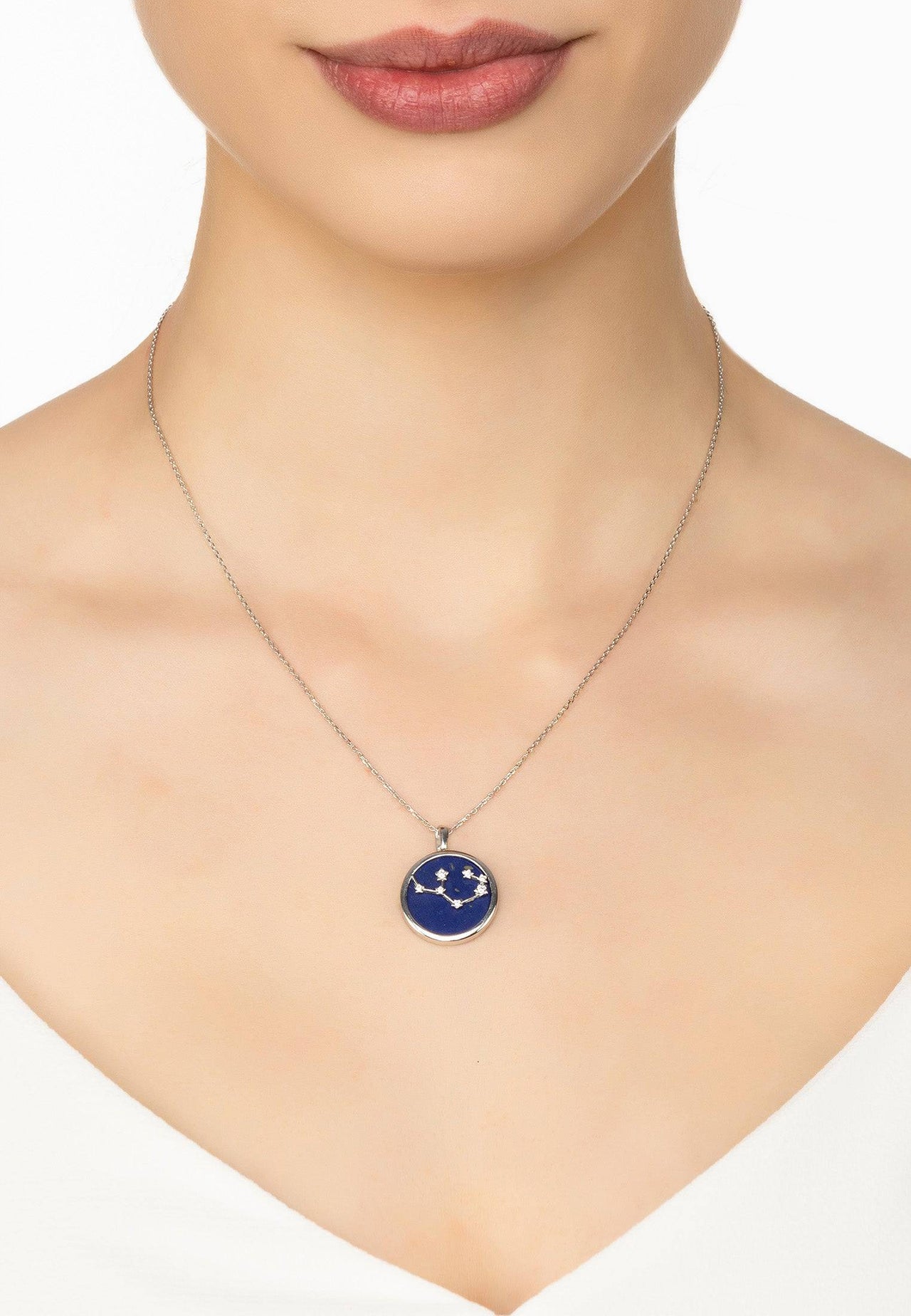 Zodiac Lapis Lazuli Gemstone Star Constellation Pendant Necklace Silver Sagittarius -