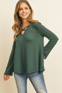 Thumbnail for Criss Cross Neck Long Sleeve Hacci Top - 5 COLORS -