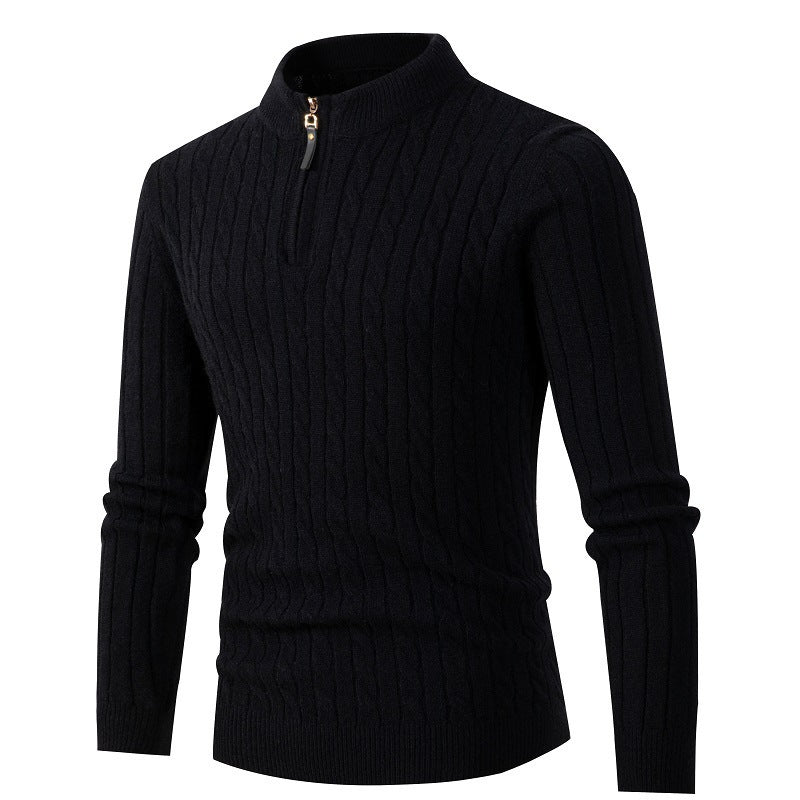 Long-sleeved twisted half-high collar zipper knitted sweater bottoming top - K - 4 COLORS -