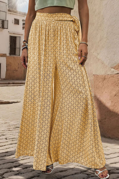 Printed Tied Wide Leg Pants - T - 3 COLORS -