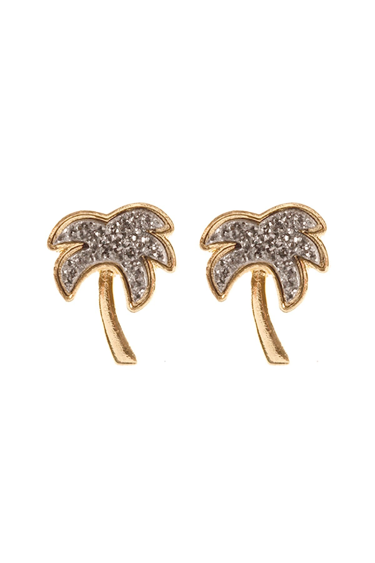 Metal Druzy Palm Tree Post Earrings - 4 COLORS -