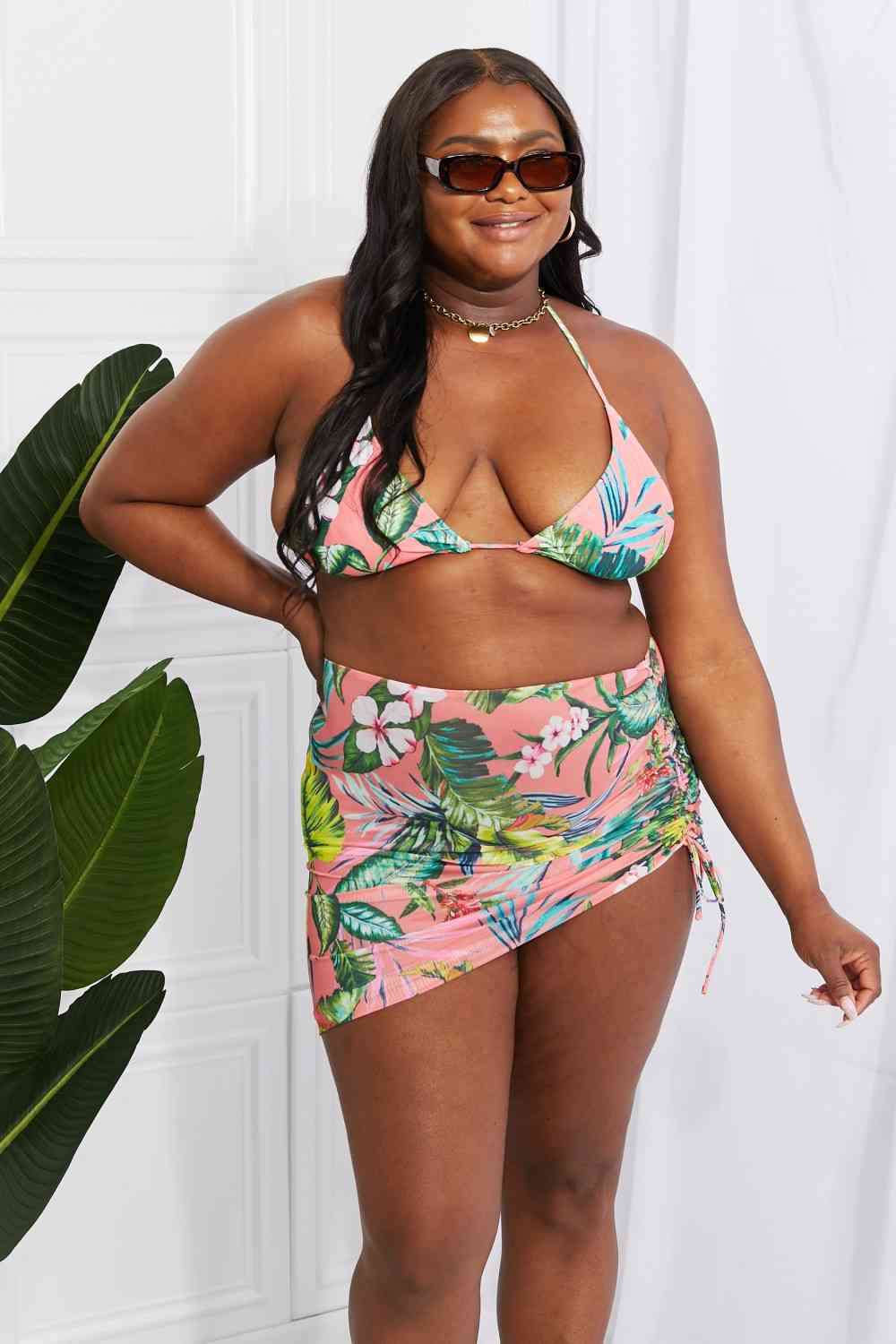 Marina West Swim Paradise Awaits Triangle Bikini and Sarong Set - SIZES S THRU 2XL - 3 PCS. - T - 1 COLOR -