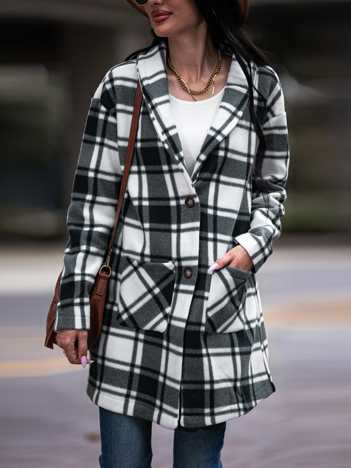 Plaid Shawl Collar Jacket with Pockets - t - 3 colors -