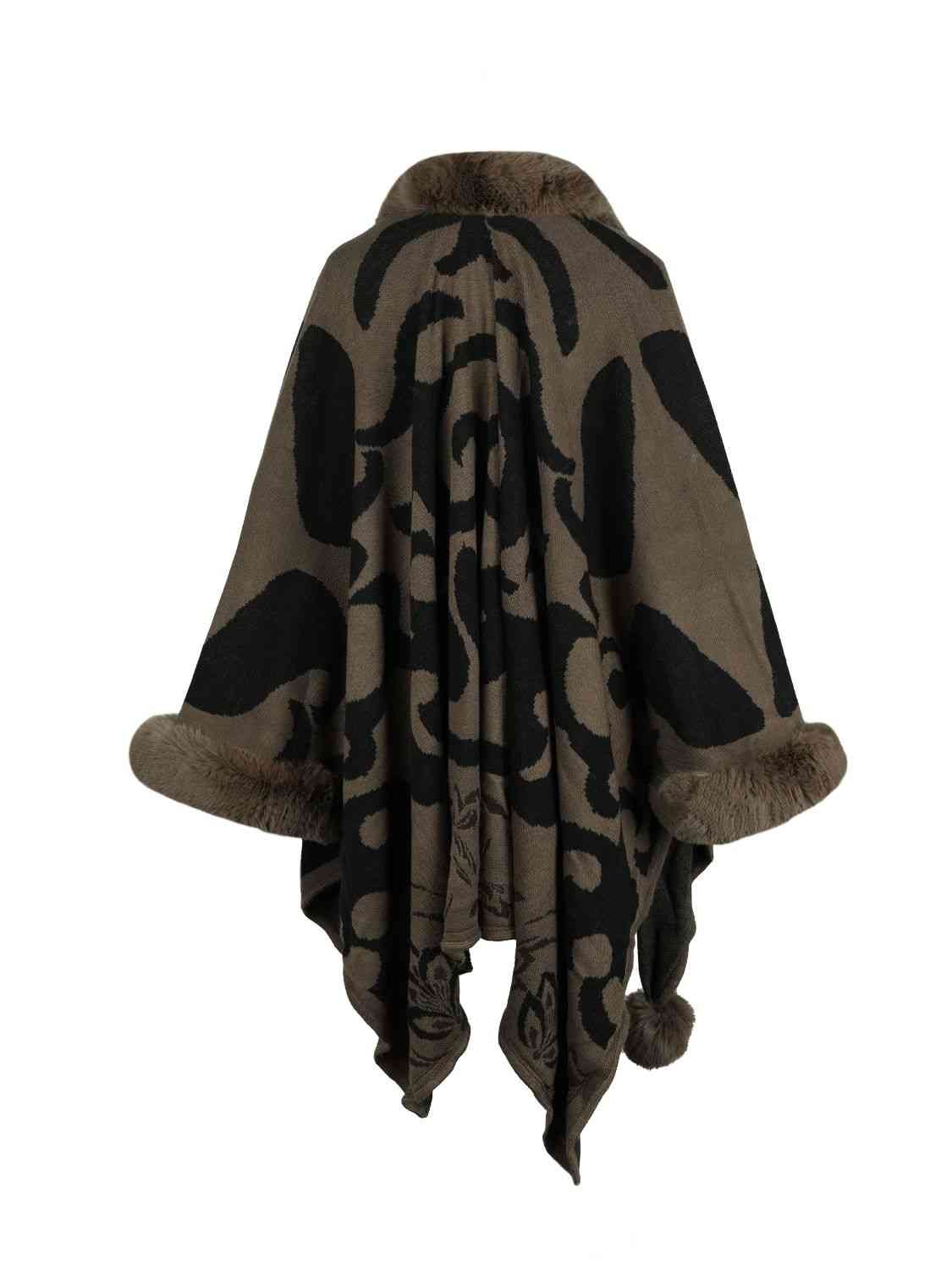 Faux Fur Trim Poncho - T - 5 COLORS -