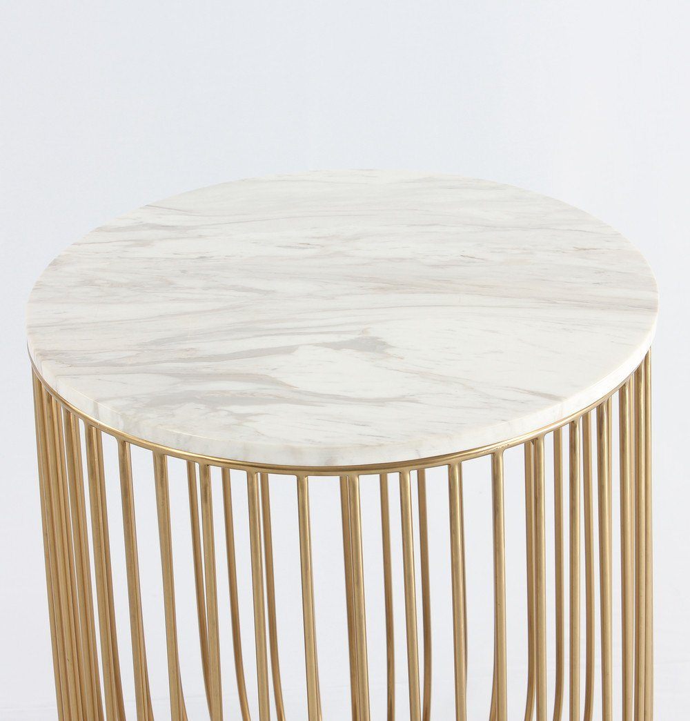 Mie Side Table - Carrara Marble Top & Gold Base - 19.0" W x 26.37 H -