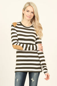 Thumbnail for Riah Fashion - Suede Detail Striped Top - 6 COLORS -