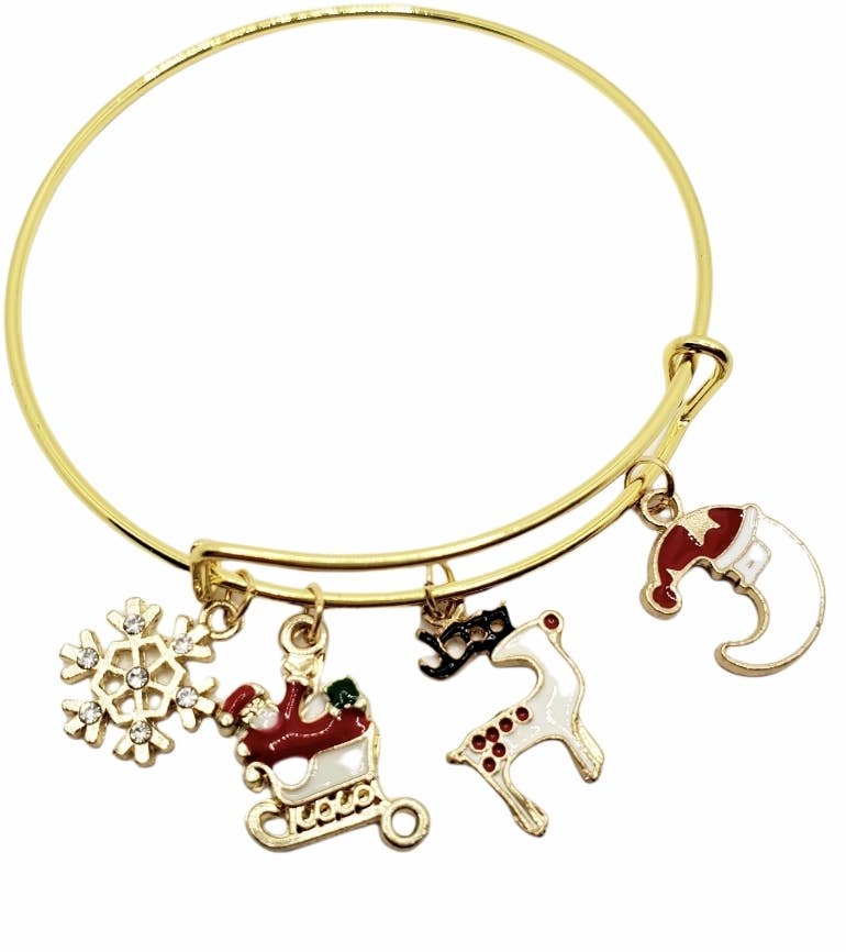 Fashion Hut - Christmas Snowflake Charm Bracelet - Gold -