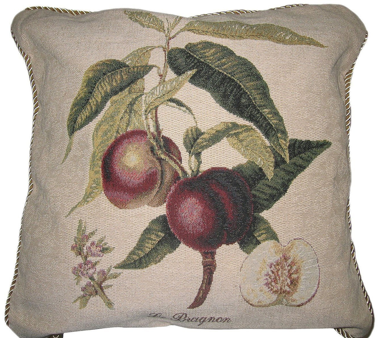 Rackandrefurbished - Nectarine Fruits Elegant Novelty Woven Square Accent Cushion Cover Throw Toss Pillow Case - 18" - 1-Piece -