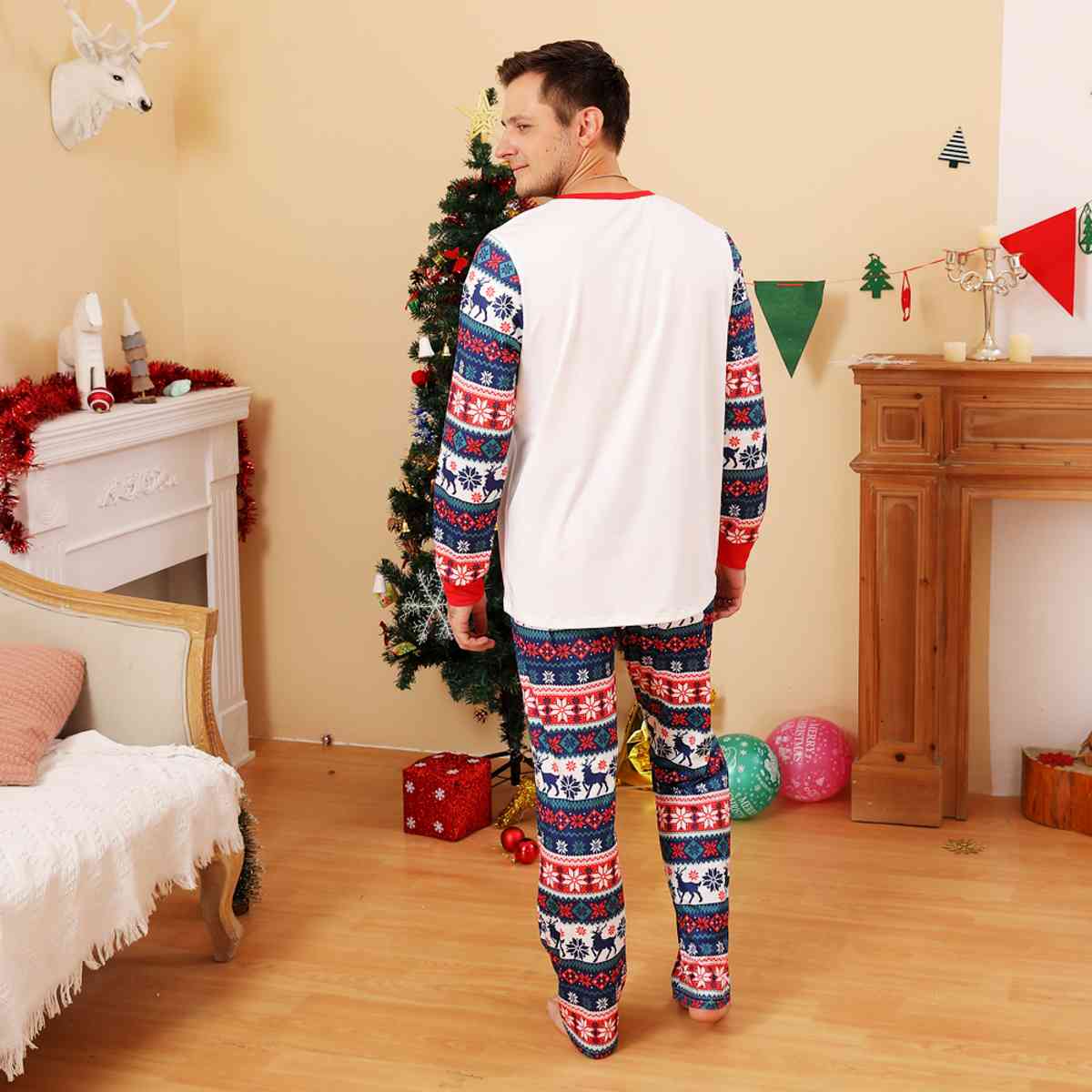 MEN MERRY XMAS Reindeer Graphic Top and Pants Set - T -