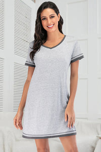 Thumbnail for Contrast Trim Short Sleeve Lounge Dress - T - 11 COLORS -