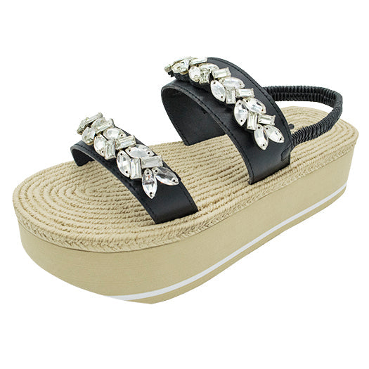 SAND BY SAYA N.Y. - Greenwich - Crystal Rhine Stone Embellished Waterproof Espadrille Platform - 2 COLORS -