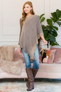 Thumbnail for Riah Fashion - Beige Ultra Soft Two Tone Fringe Poncho - 1 COLOR -