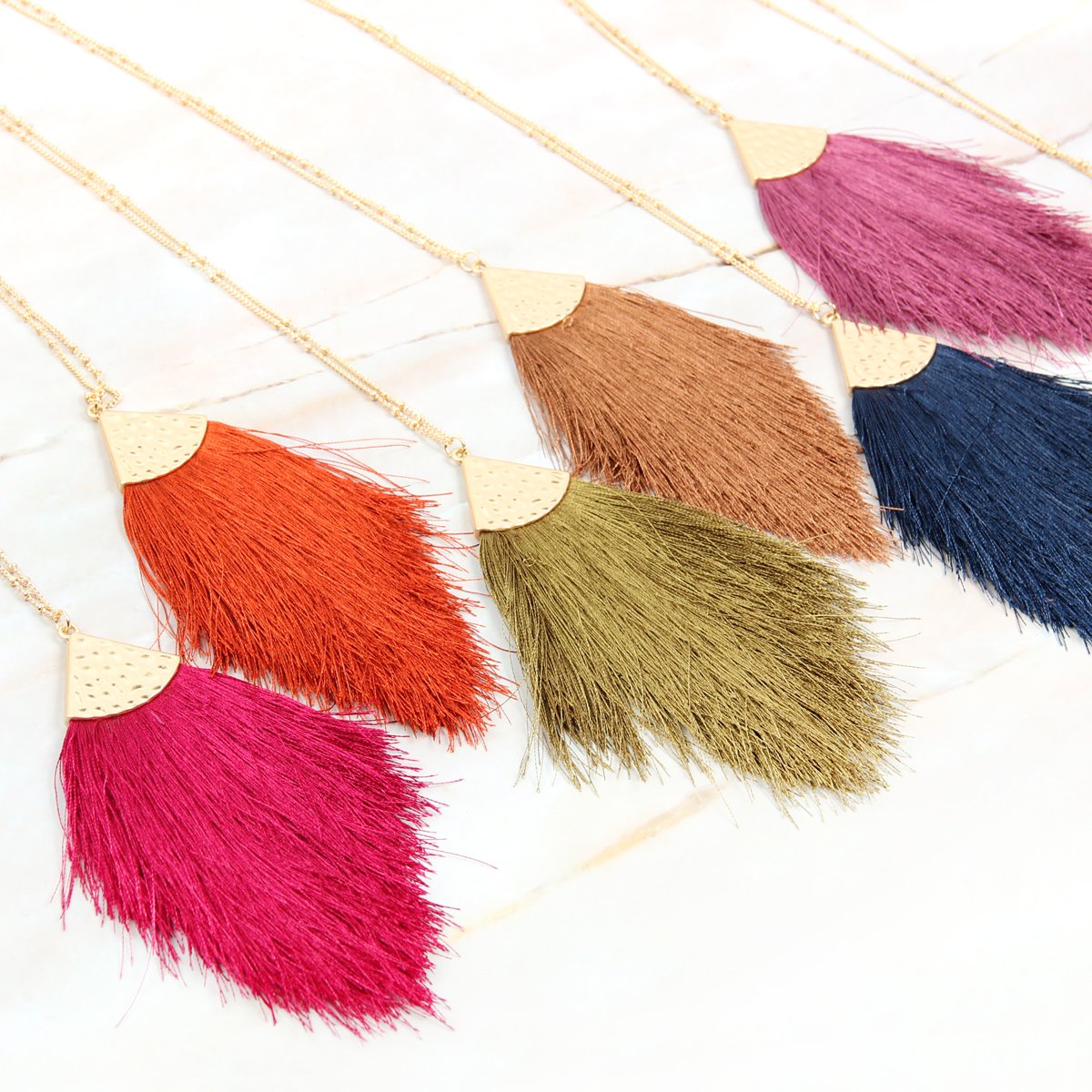 Riah Fashion - Tassel Pendant Dainty Necklace - 34 COLORS -