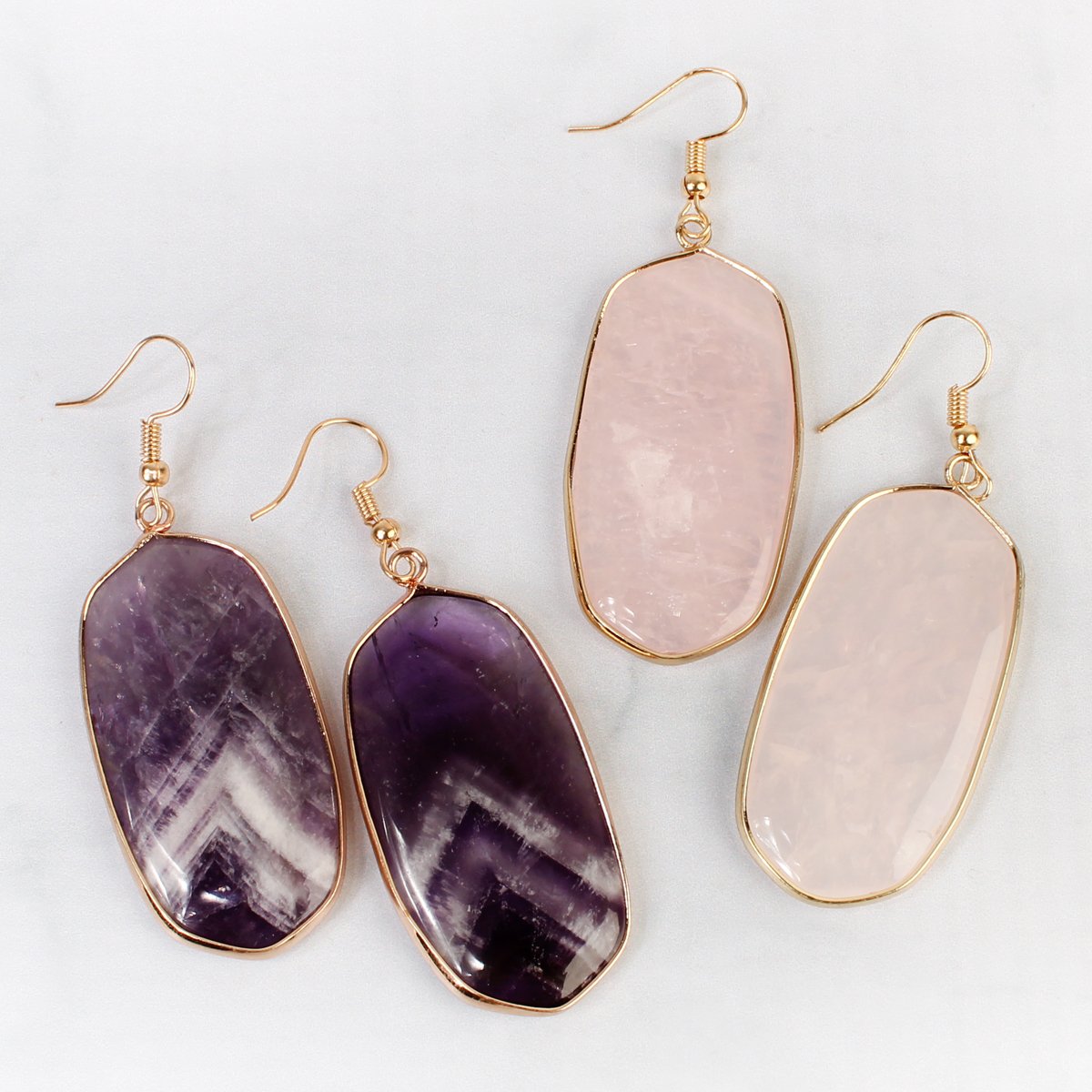 USA - Natural Oval Stone Earrings - 9 COLORS -