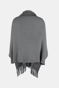 Thumbnail for Fringe Open Front Long Sleeve Poncho - 1 SIZE - T - 6 COLORS -