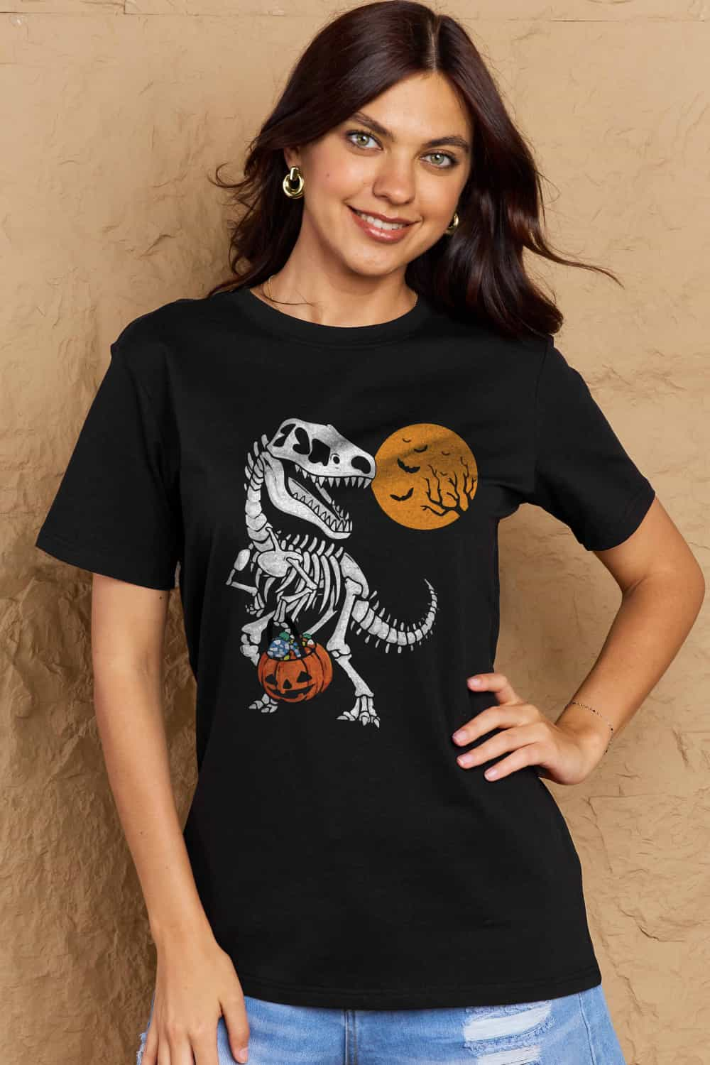 Simply Love Full Size Dinosaur Skeleton Graphic Cotton T-Shirt - T - 3 COLORS -