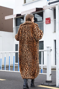 Thumbnail for Sharon Tatem - Faux Fur - Leopard Print - Rabbit Tailored Collar - Warm Thick X-Long Coat Long Sleeve Jacket -