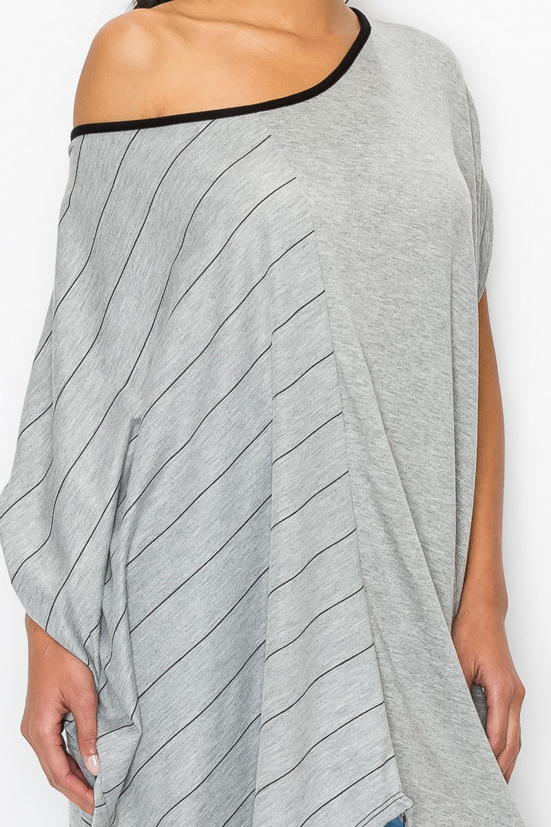 Stylespect - Stripe and Solid Contrast Oversized Top - Grey - 1 COLOR -