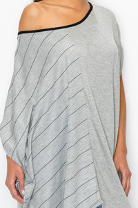 Thumbnail for Stylespect - Stripe and Solid Contrast Oversized Top - Grey - 1 COLOR -