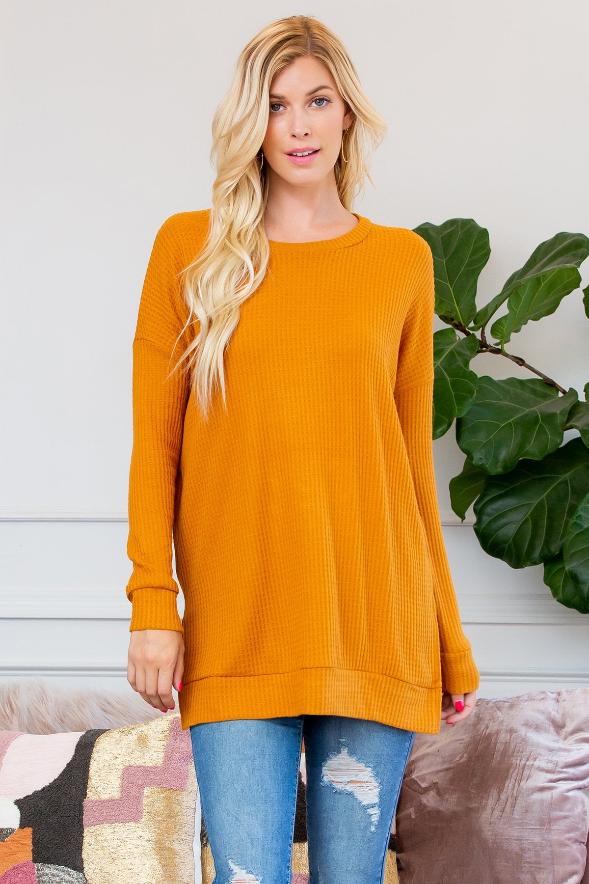 Riah Fashion - Brushed Thermal Waffle Sweater - 25 COLORS -