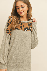 Thumbnail for Riah Fashion - Long Sleeve Leopard Contrast Hacci Brushed Top - 3 COLORS -