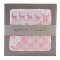 Thumbnail for Pink Deer and Primrose Pink Plaid Cotton Muslin Newcastle Blanket -