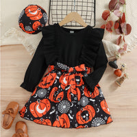 Thumbnail for Halloween Theme Bow Front Round Neck Dress - SIZES 4T THRU 7 - T - 1 COLOR -