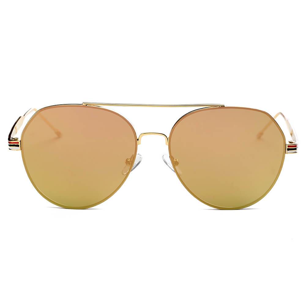 Erie | S2006 - Modern Teardrop Aviator Flat Mirrored Flat Lens Sunglasses - 4 COLORS -