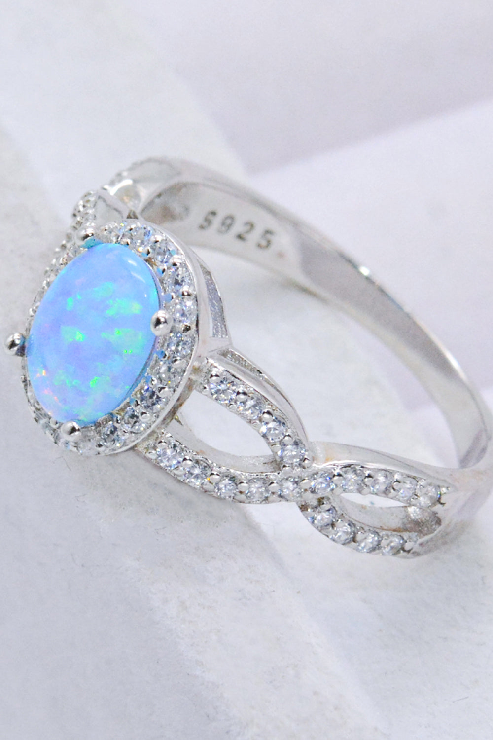 925 Sterling Silver Opal Halo Ring - T - SIZES 6 THRU 9 - 1 COLOR -