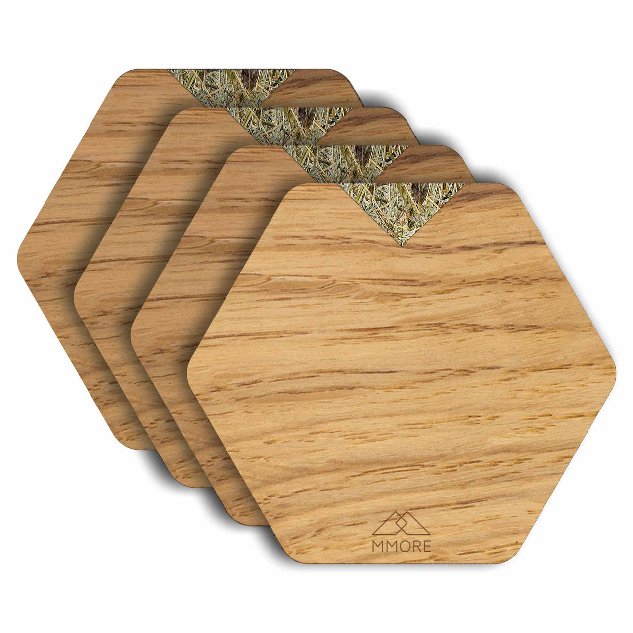 MMORE - Wooden Coasters - Oak / Set of 4 Coasters - 10 THUMB HANDLE COLORS -