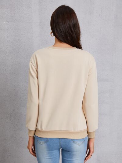 Heart Round Neck Dropped Shoulder Sweatshirt - T - 3 COLORS -