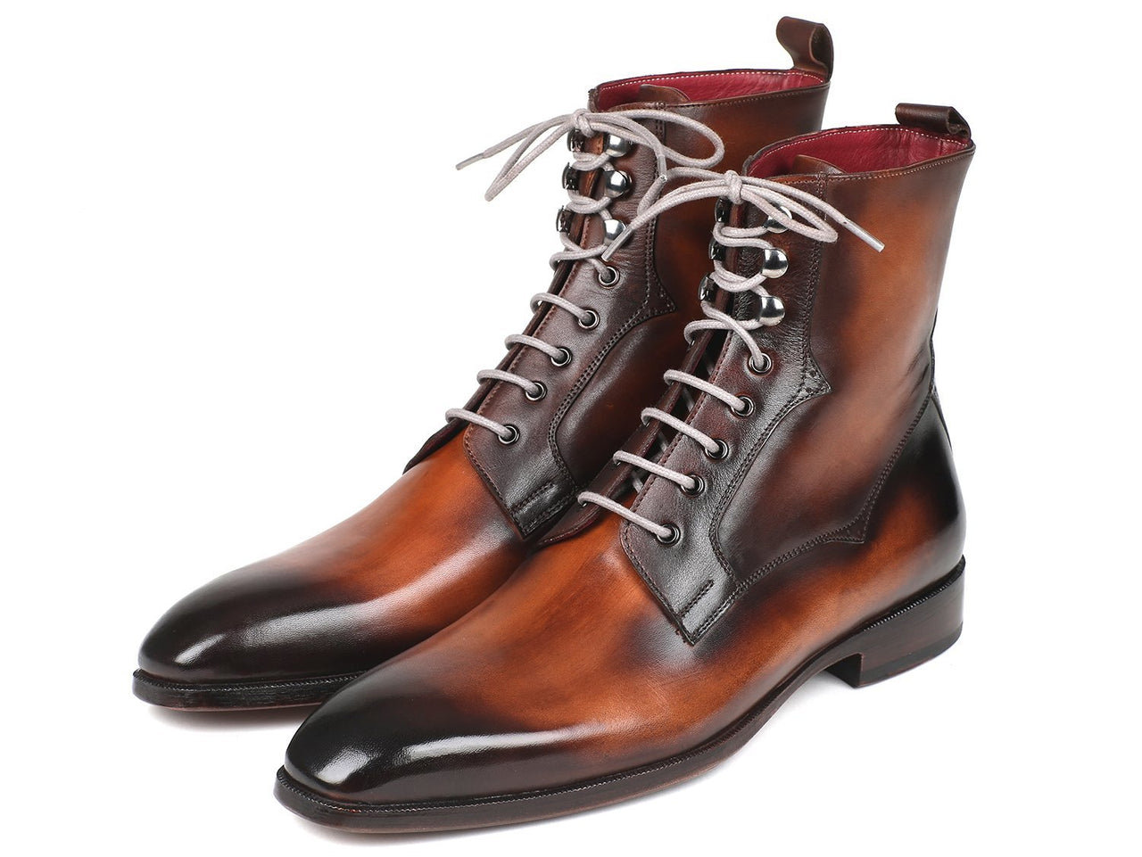 Paul Parkman - Men's Brown Burnished Leather Lace-Up Boots -