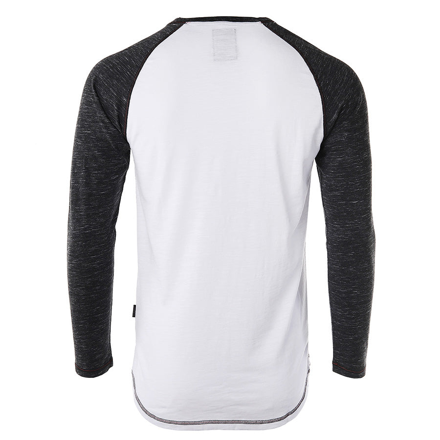 Long Sleeve Contrast Raglan Henley V-Neck T-Shirts - 1 COLOR