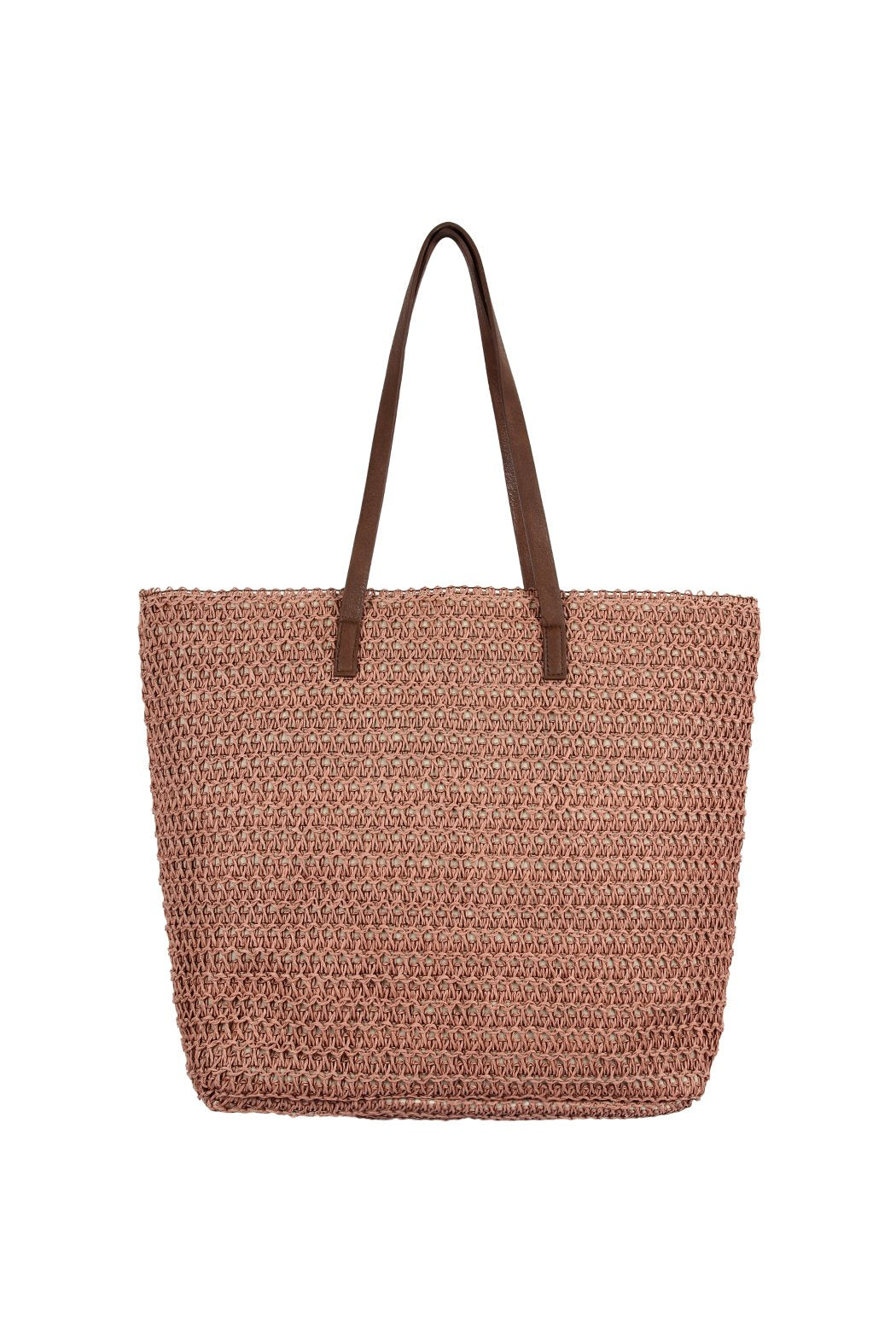 Riah Fashion - Off Pink Straw Tote Bag - 1 COLOR -