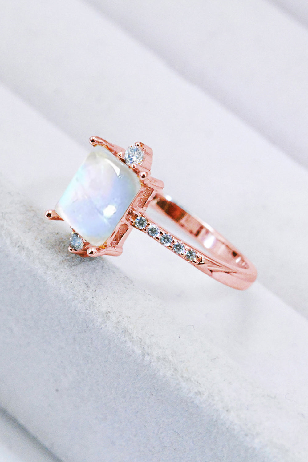 925 Sterling Silver Square Moonstone Ring - T - 2 FINISHES -