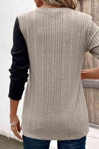 Thumbnail for Contrast Long Sleeve Knit Top - T - 6 COLORS -